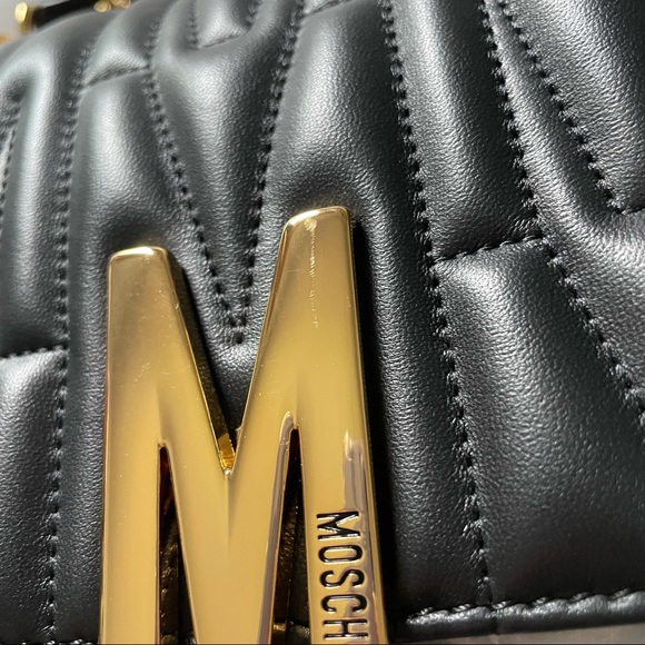 Authentic Moschino m logo monogram medium crossbody bag black and gold - Picture 10 of 16